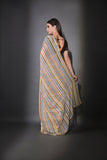 Multicolor Pastel Striped Saree with Subtle Gold Border Elegant Daily & Festive Wear
