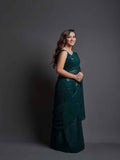 Midnight Noir Green Sequin Georgette Saree For Women
