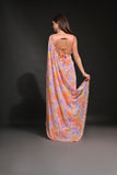 Peach-Orange Tie-Dye Georgette Saree with Mirror Cutdana Border