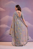 Elegant Grey Georgette Saree with Multicolor Geometric Embroidery