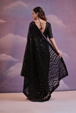 Elegant Black And Wine Sequin Georgette Saree – Glamorous Party Wear