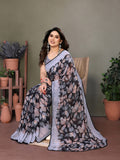 Elegant Grey & Black Floral Printed Saree with Designer Blouse