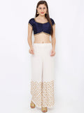 Navy Blue Embellished V-Neck Readymade Saree Blouse (Short Sleeve)
