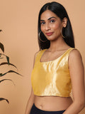 Beige Sleeveless Square Neck Readymade Saree Blouse with Silver Lace