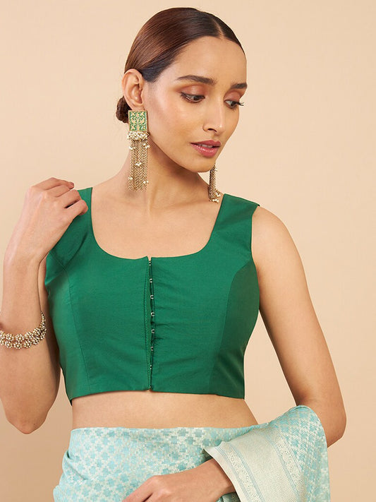 Women's Solid Silk Sleeveless Blouse Square Neck Festive Ethnic Wear