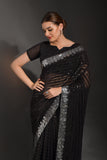 Midnight Muse Black Sequin Saree with Silver Border