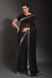 Midnight Muse Black Sequin Saree with Silver Border