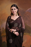 Elegant Brown Sheer Saree with Multicolor Circular Embroidery