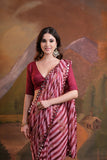 Maroon & Pink Striped Saree with Mirror and Sequin Embellishments