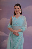 Pastel Blue Embellished Georgette Saree with Floral Sequin Work