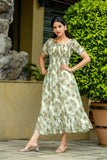 Vintage Floral Smocked Maxi Dress with Ruffle Hem – Sage Bloom Edition