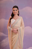 Ethereal Beige Sheer Saree with Pastel Sequin Embellished Border