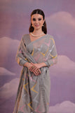 Elegant Grey Georgette Saree with Multicolor Geometric Embroidery