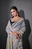 Multicolor Pastel Striped Saree with Subtle Gold Border Elegant Daily & Festive Wear