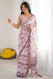 White & Multi Printed Saree with Scalloped Embellished Border