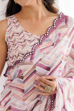 White & Multi Printed Saree with Scalloped Embellished Border