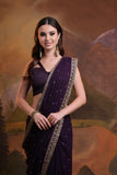 Elegant Wine Georgette Saree with Embroidered Border
