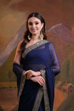 Elegant Navy Blue Georgette Saree with Embroidered Border