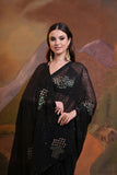 Elegant Black Georgette Saree with Mirror & Sequin Embellishments – Festive Glam Look