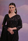 Elegant Black And Wine Sequin Georgette Saree – Glamorous Party Wear