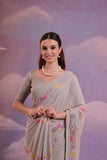 Elegant Grey Embroidered Georgette Saree – Subtle & Sophisticated Ethnic Wear