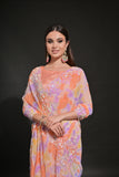 Peach-Orange Pastel Tie-Dye Saree with Sequin & Floral Embroidery Border
