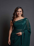 Midnight Noir Green Sequin Georgette Saree For Women