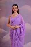 Lavender Georgette Saree with Sequin Wave Border – Elegant Pastel Partywear