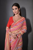 Multicolor Pastel Striped Saree with Subtle Gold Border Elegant Daily & Festive Wear