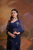Navy Blue Sequin Embellished Saree with Floral Motifs – Glamorous Evening Wear