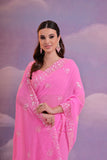 Hot Pink Georgette Saree with Hand Embellished Floral Sequins