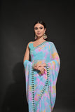 FIROZI-RAMA Pastel Tie-Dye Georgette Saree with Mirror Work Border