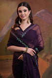 Deep Purple Sequin Border Georgette Saree – Regal Evening Elegance