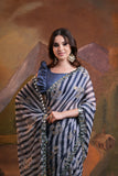 Grey Striped Saree with Mirror & Sequin Embellishments