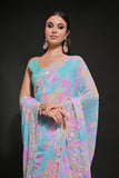 FIROZI-RAMA Pastel Tie-Dye Saree with Sequin & Thread Embroidery Border