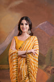 Sunshine Yellow Striped Saree with Mirror Border & Sequin Embellishments