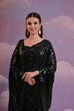 Elegant Black And Green Sequin Georgette Saree – Glamorous Party Wear