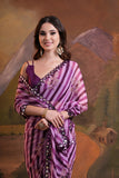 Wine & Lavender Striped Saree with Mirror Border and Floral Sequin Work