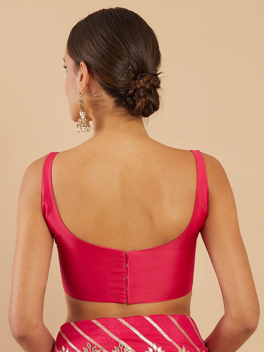 Women's Solid Silk Sleeveless Blouse Top Scoop Neck Ethnic & Party Wear for Saree, Lehenga, Skirt