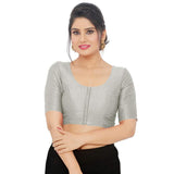 Women’s Grey Saree Blouse, Ready Made Plain Blouse for Saree, Half Sleeve Ethnic Choli Top, Festive Party Wear Blouse