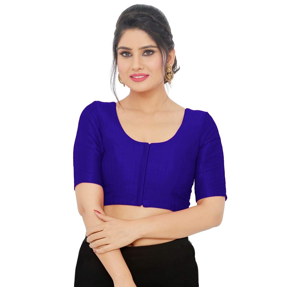 Women’s Deep Royal Blue Saree Blouse, Ready Made Plain Blouse for Saree, Half Sleeve Ethnic Choli Top, Festive Party Wear Blouse