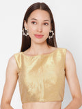 Gold Sleeveless Boat Neck Readymade Saree Blouse