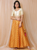 Beige Boat Neck Elbow Sleeve Readymade Saree Blouse in Silk Blend