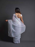 Midnight Noir White Sequin Georgette Saree For Women