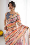 Orange & Multi Printed Saree with Scalloped Embellished Border