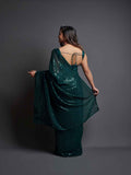 Midnight Noir Green Sequin Georgette Saree For Women