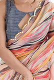 Orange & Multi Printed Saree with Scalloped Embellished Border
