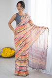 Orange & Multi Printed Saree with Scalloped Embellished Border