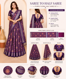 Purple Silk Lehenga Choli Set for Women, Banarasi Half Saree Lehenga with Dupatta