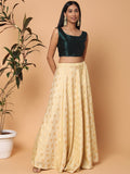 Green Sleeveless Square Neck Readymade Saree Blouse with Silver Lace